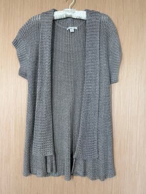 Coldwater Creek Linen Blend Shawl Collar Cardigan Sweater Size 1X Open Knit Gray